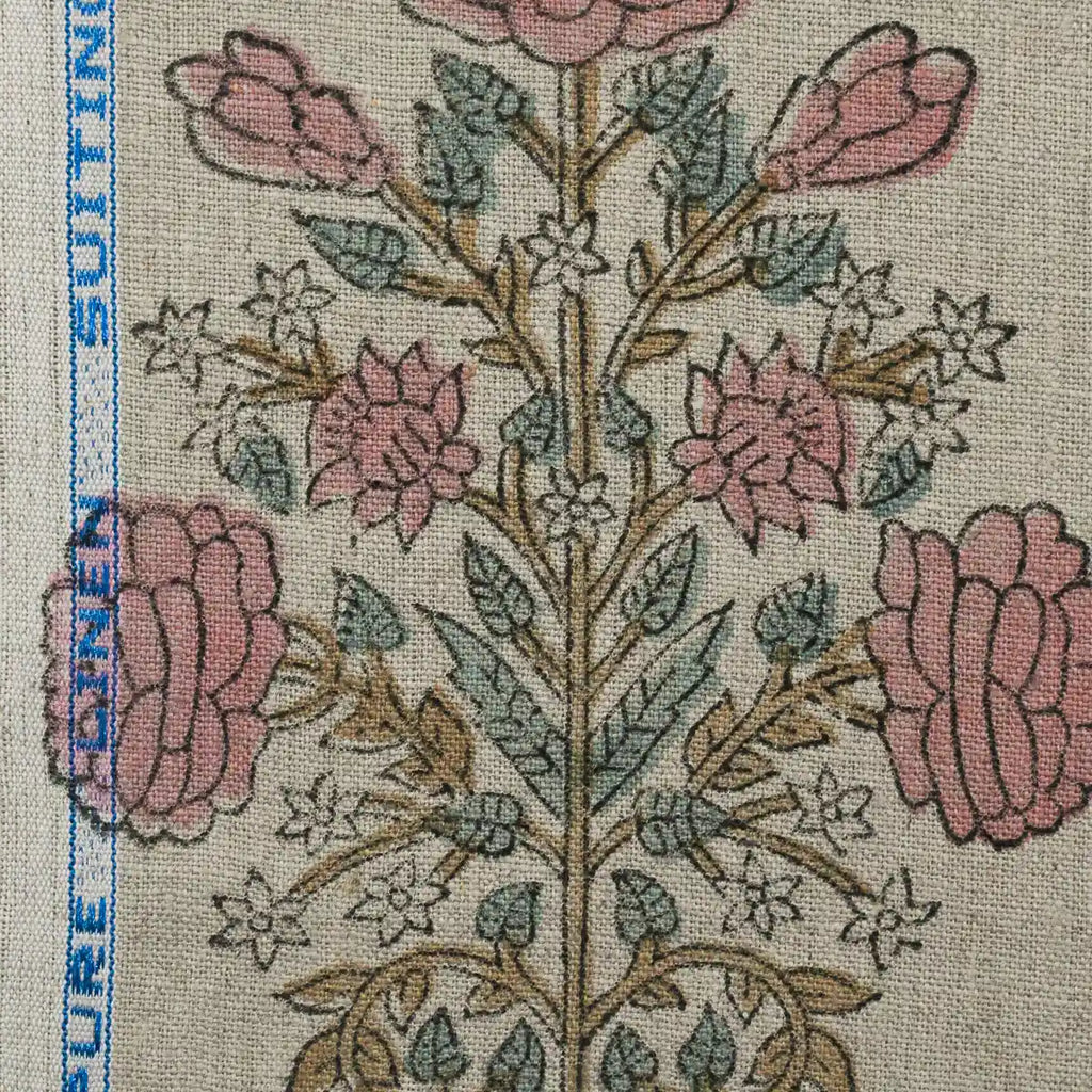 Nerina Floral Block Printed Linen Linen Fabric