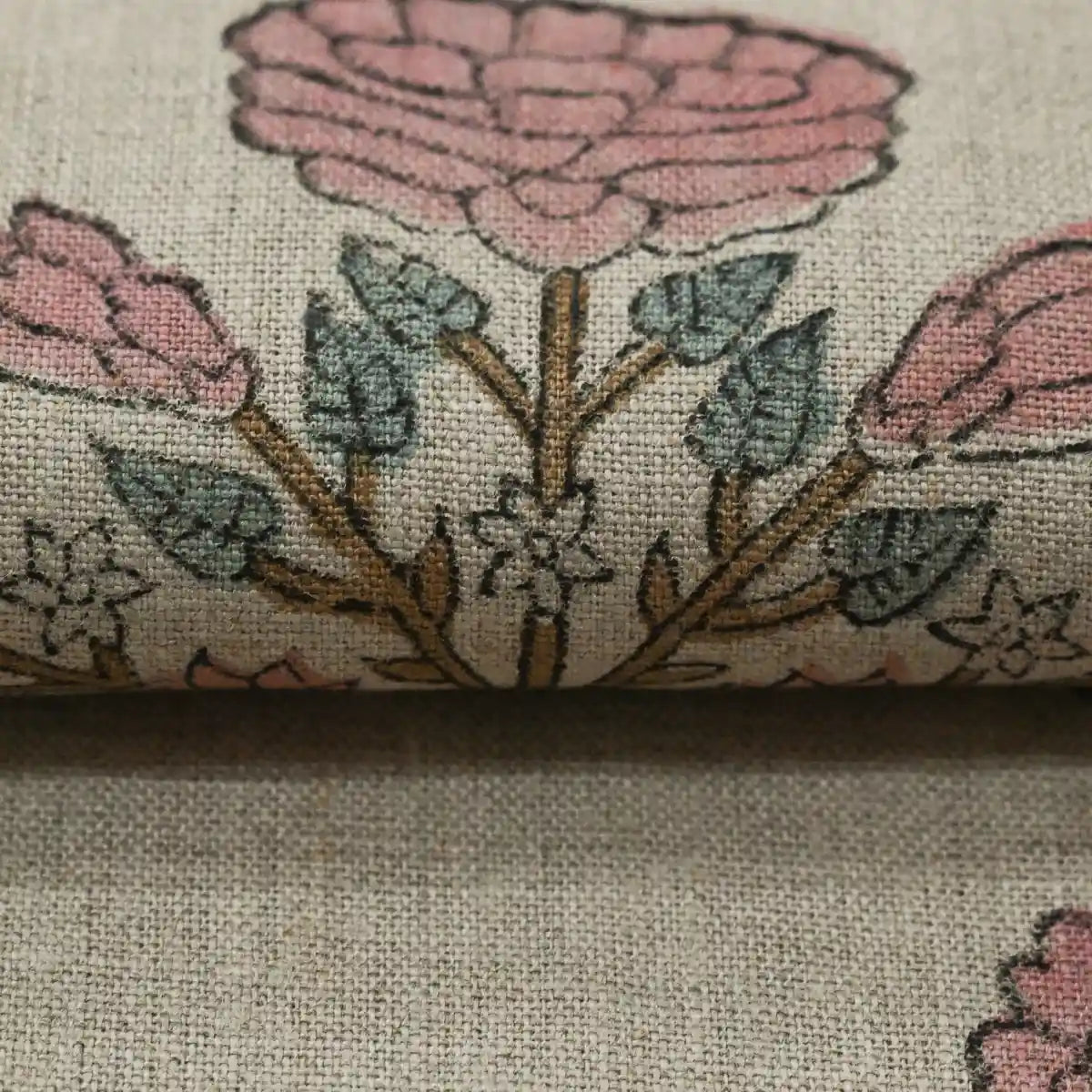 Nerina Floral Block Printed Linen Linen Fabric