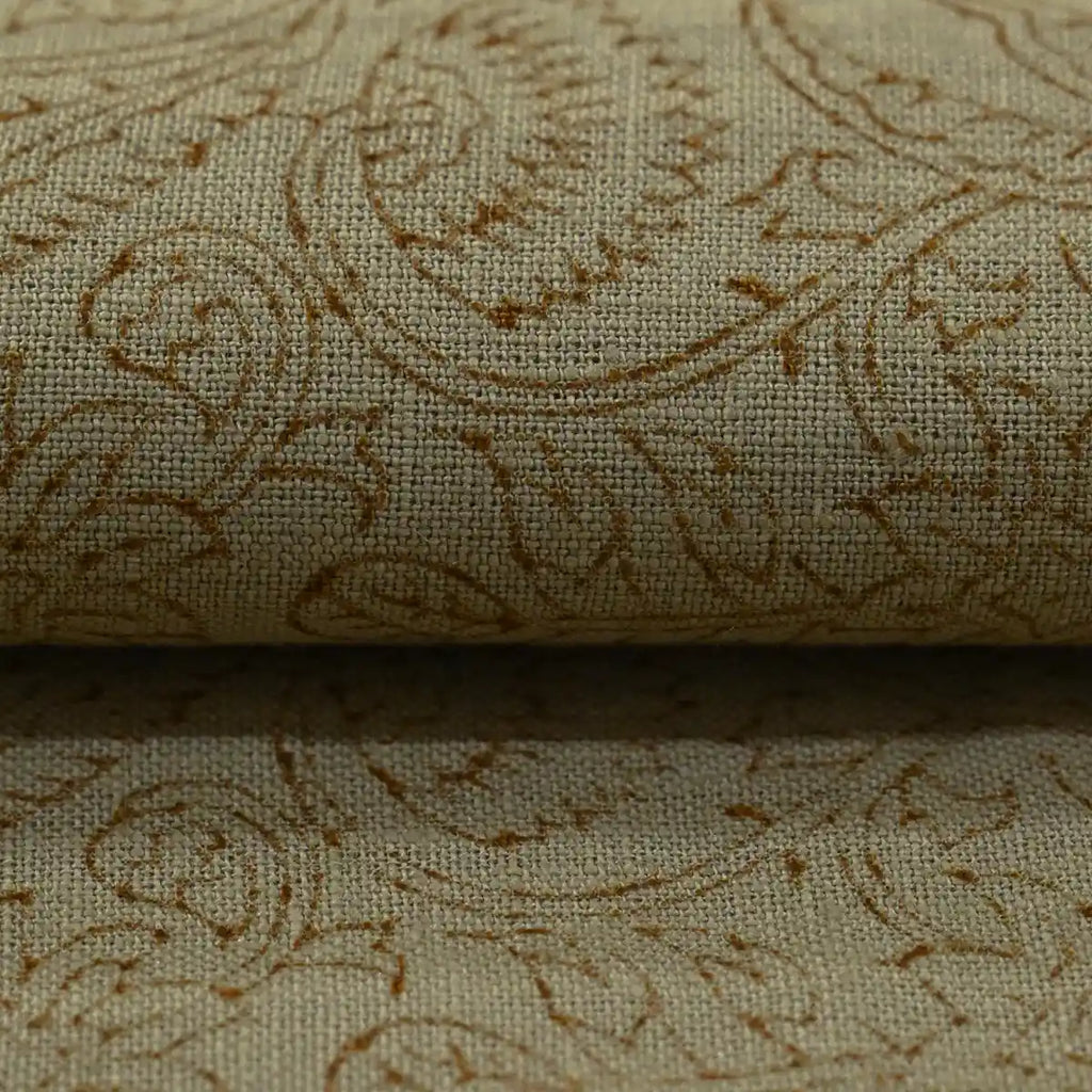 Floral Imprints Washed Tan Linen Fabric Linen Fabric