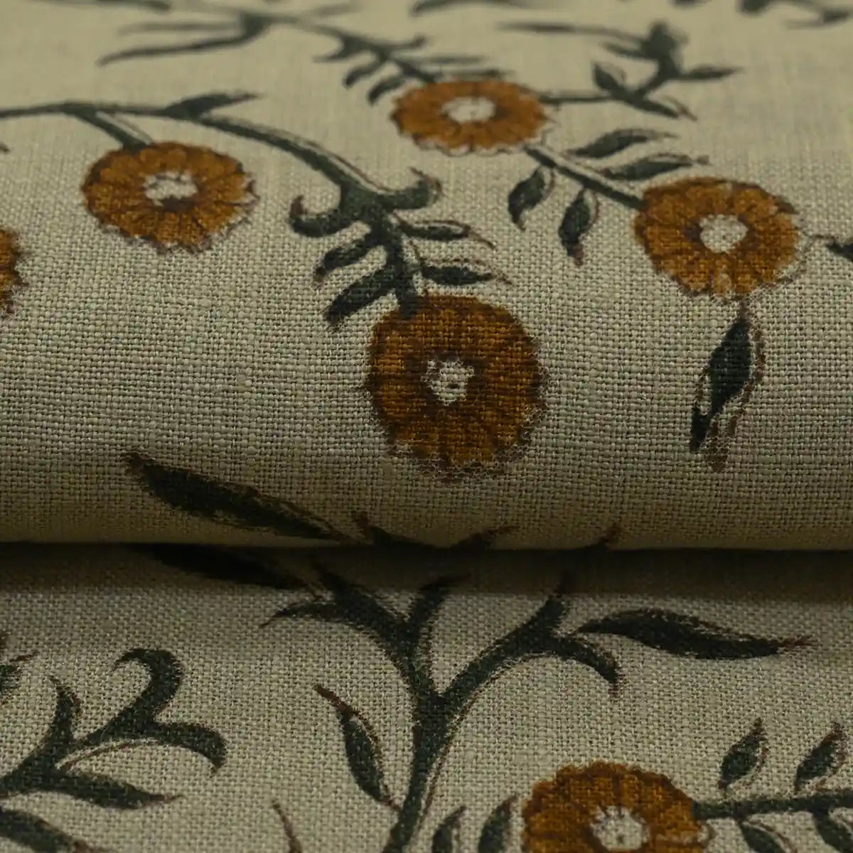 Ochre Bloom Linen Fabric Linen Fabric