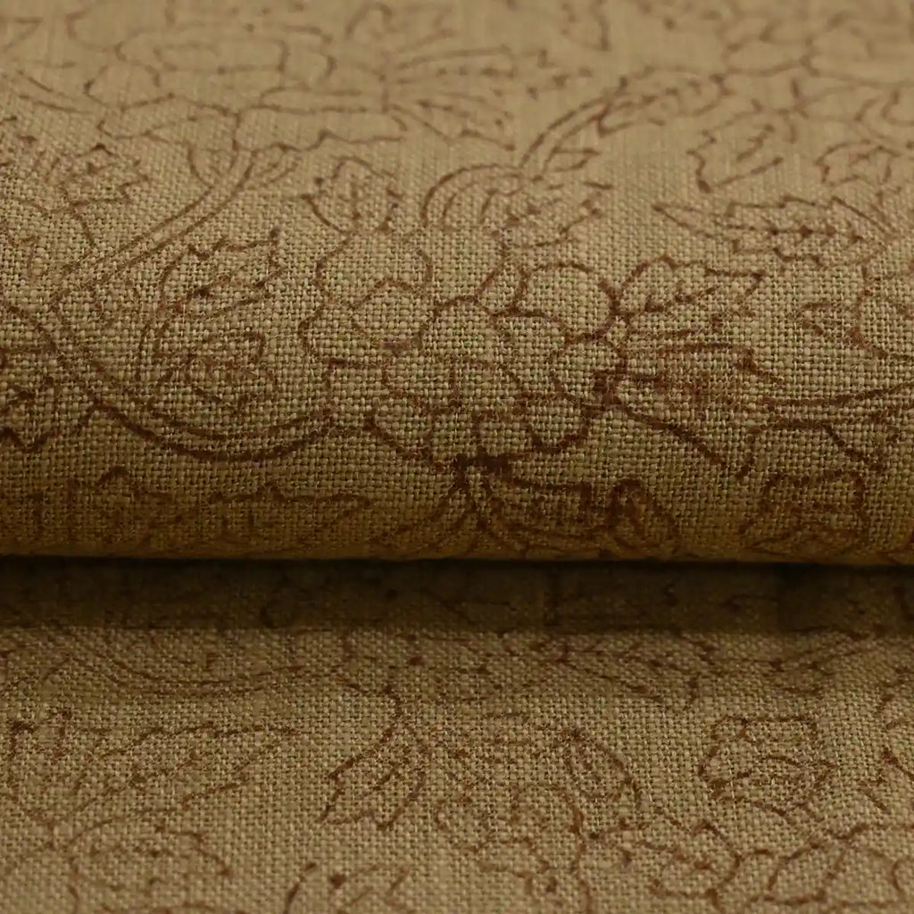 Vines & Petals Tan Dust Linen Fabric Linen Fabric