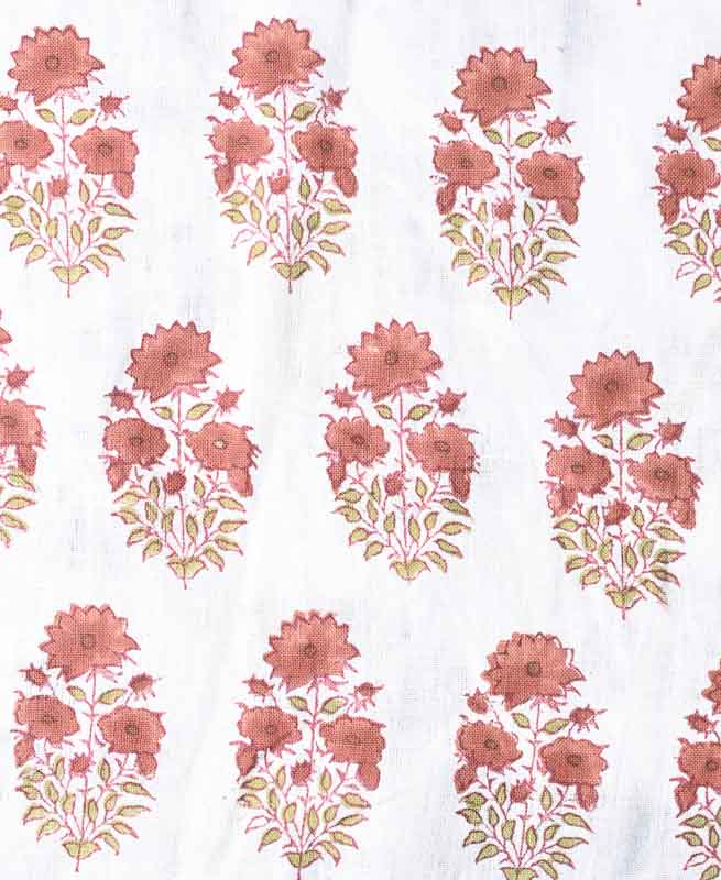 Skye Block Print Linen Chestnut Red Linen Fabric