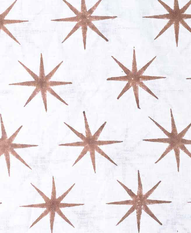Lou Star Handloom Block Print Fabric Brown and White Linen Fabric