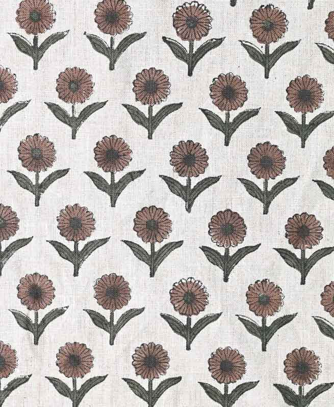 Alexis Hand Block Printed Upholstery Linen Light Brown Linen Fabric