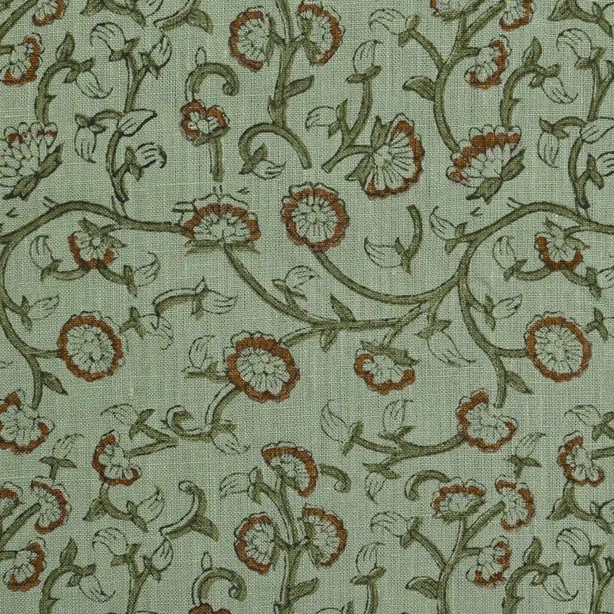 Mint Rust Vine Linen Pillow Cover – Botanical Bloom Pillow Covers