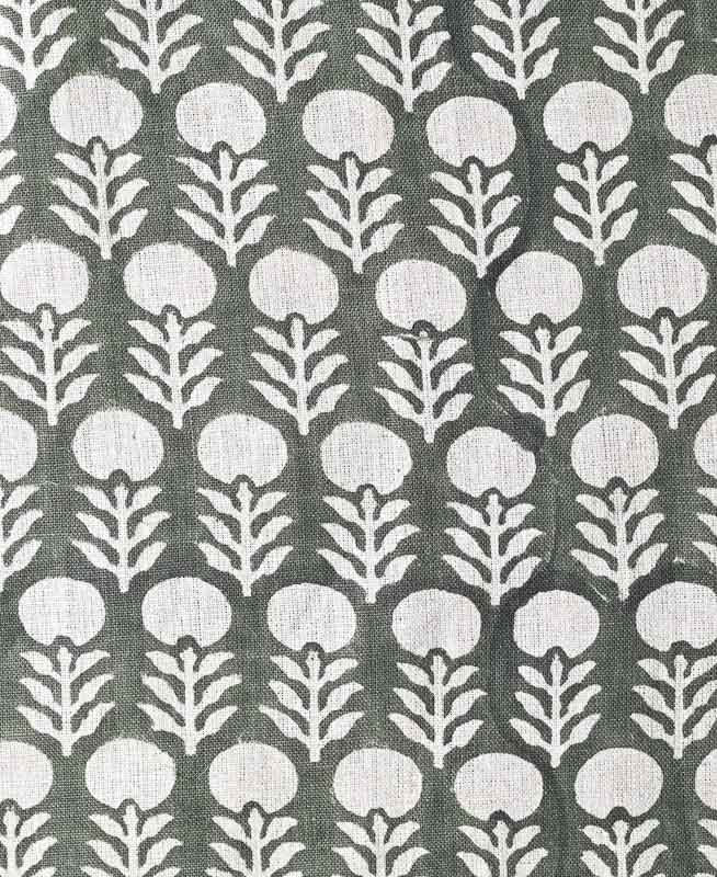 Edison Hand Block Printed Indian Linen Fabric Green Linen Fabric