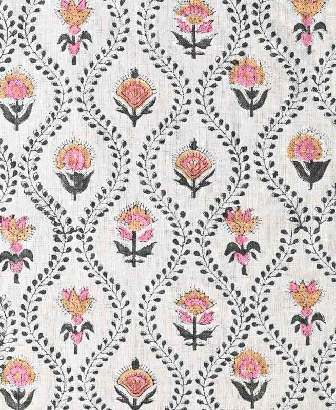 Seraphina Ethnic Designer Floral Print for Upholstery Fern Linen Fabric