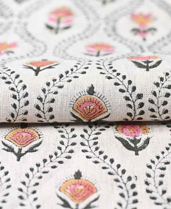 Seraphina Ethnic Designer Floral Print for Upholstery Linen Fabric