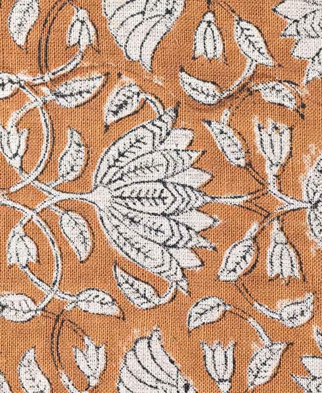 Tulip Flower Block Print Upholstery Fabric Linen Fabric