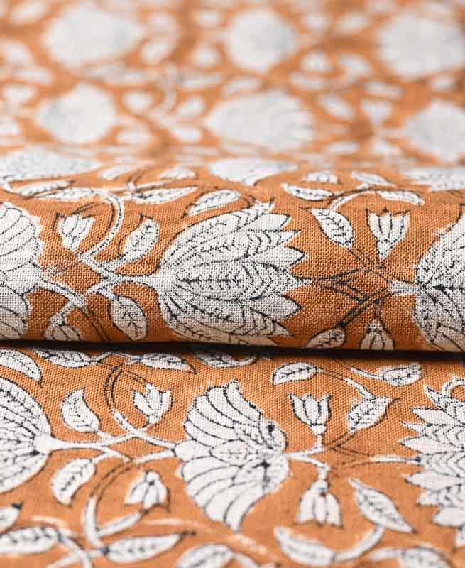 Tulip Flower Block Print Upholstery Fabric Linen Fabric