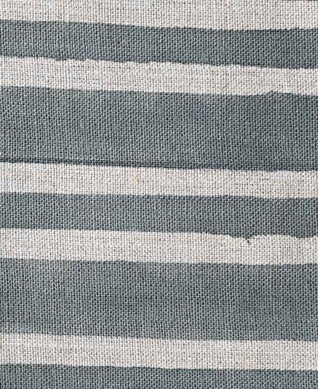 Natural Block Multistripes Heavy Linen Fabric for Upholstery - Teal Blue