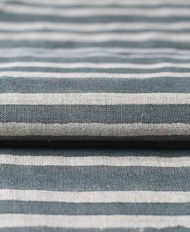 Natural Block Multistripes Heavy Linen Fabric for Upholstery - Teal Blue Linen Fabric