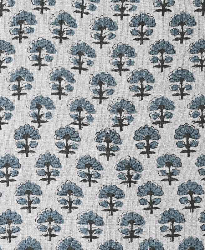 Sage Linen Block Print Fabric Teal Linen Fabric