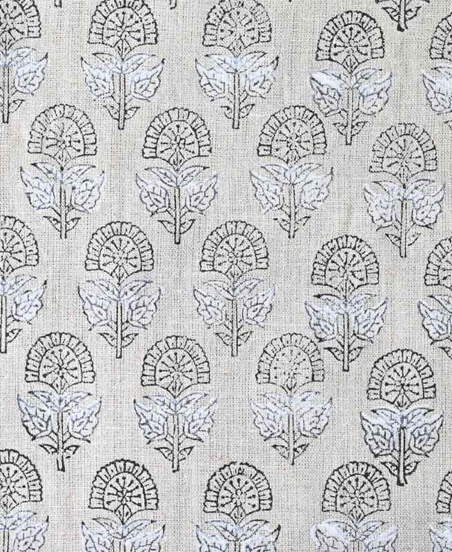Peregrine Block Print Thick Linen Fabric Beige Linen Fabric