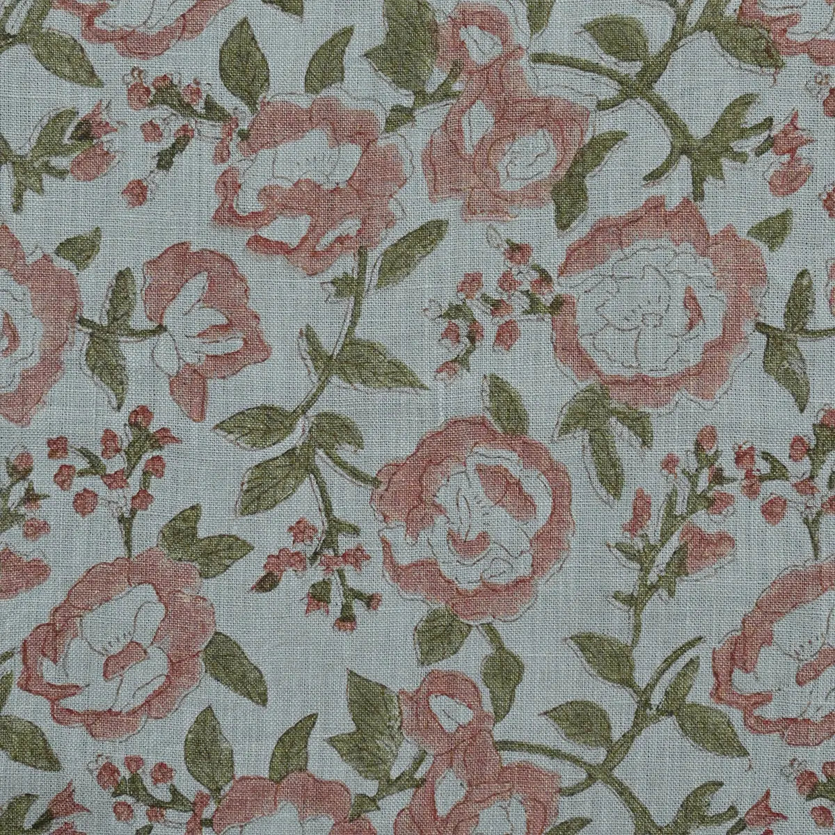 Botanical Drift Floral Natural Trace Linen Pillow Cover - Washed Aqua & Pink Pillow Covers