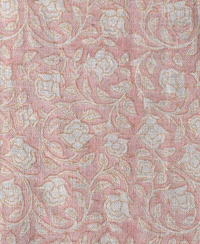Clementine Hand Block Printed Linen Fabric Peach and Brown White Linen Fabric