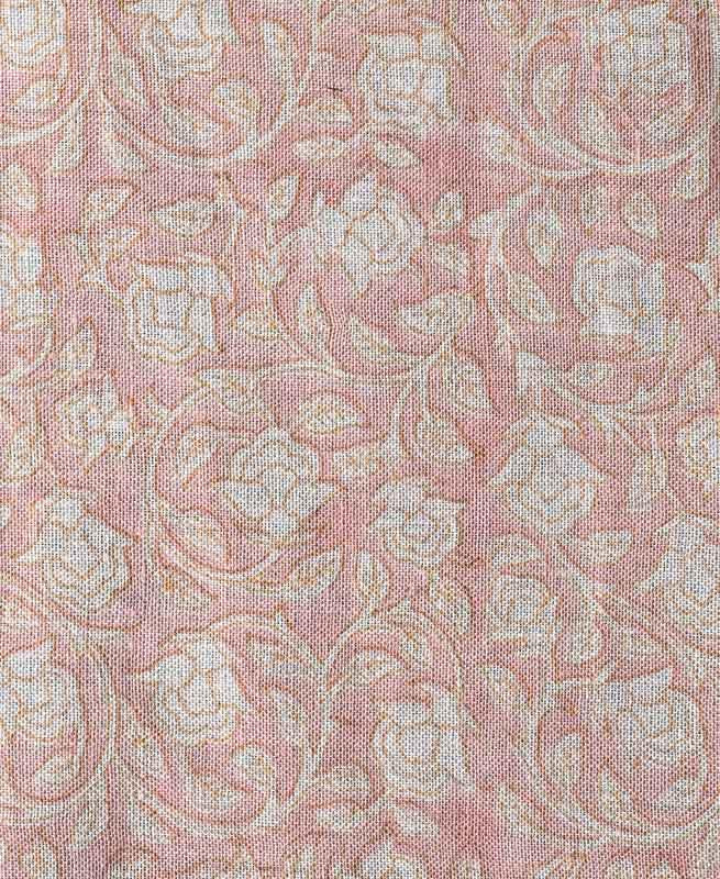 Clementine Hand Block Printed Linen Fabric Peach and Brown White Linen Fabric