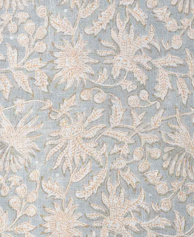 Malyn Handloom Block Print Linen Dusty Aqua Linen Fabric