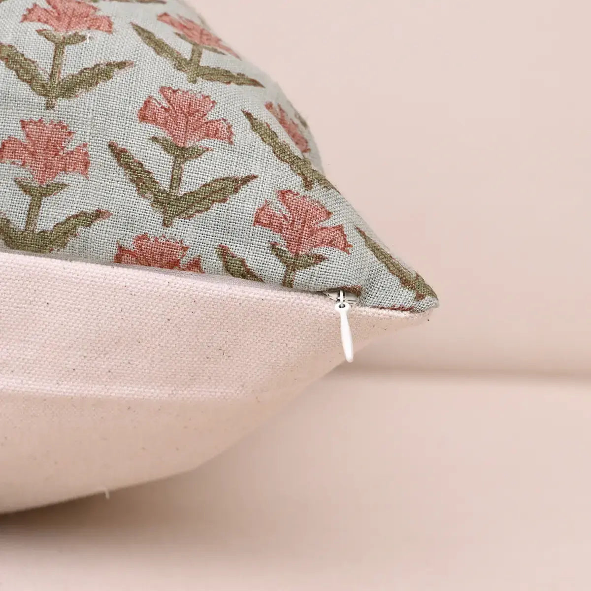 Botanical Drift Ditsy Floral Linen Pillow Cover – Washed Aqua & Pink Pillow Covers