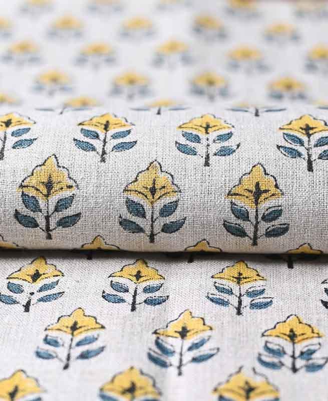 Sansa Handloom Linen Block Print Fabric Linen Fabric
