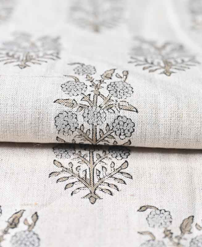 Clover Block Printed Linen Fabric Linen Fabric