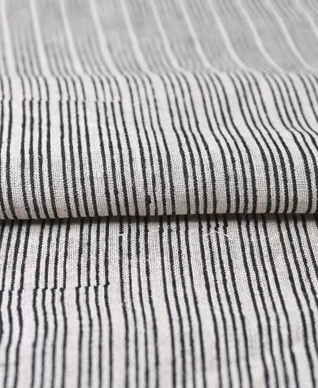 Natural Block Multistriped Heavy Linen Fabric for Upholstery