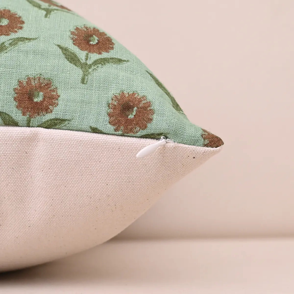 Botanical Drift Ditsy Bloom Linen Pillow Cover - Mint Green & Rust Pillow Covers