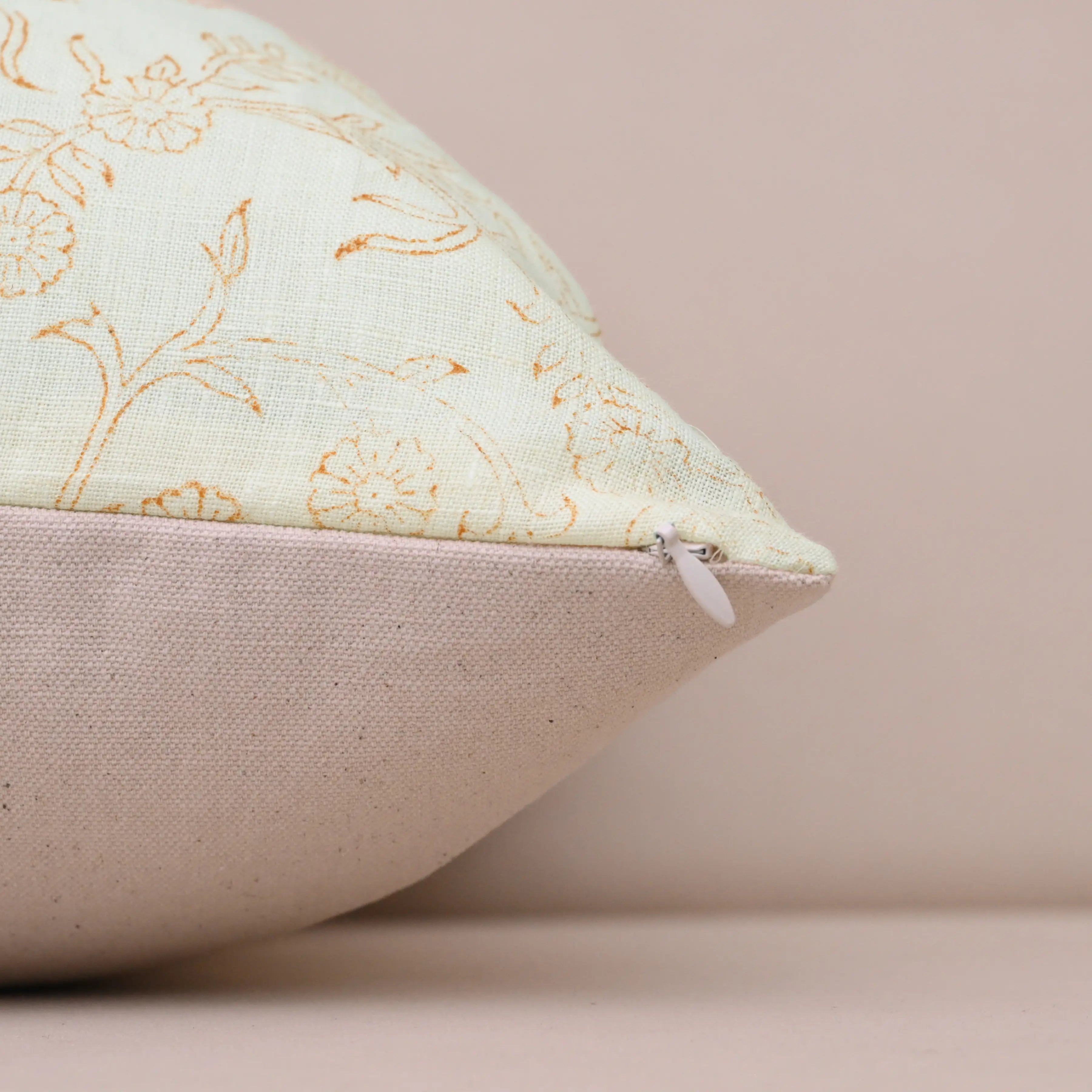 Botanical Drift Ochre Bloom Linen Pillow Cover - Ivory & Mustard Pillow Covers