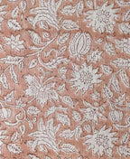 Caleb Hand Block Printed Linen Fabric Tan Dark Brown Outline Off-White Linen Fabric