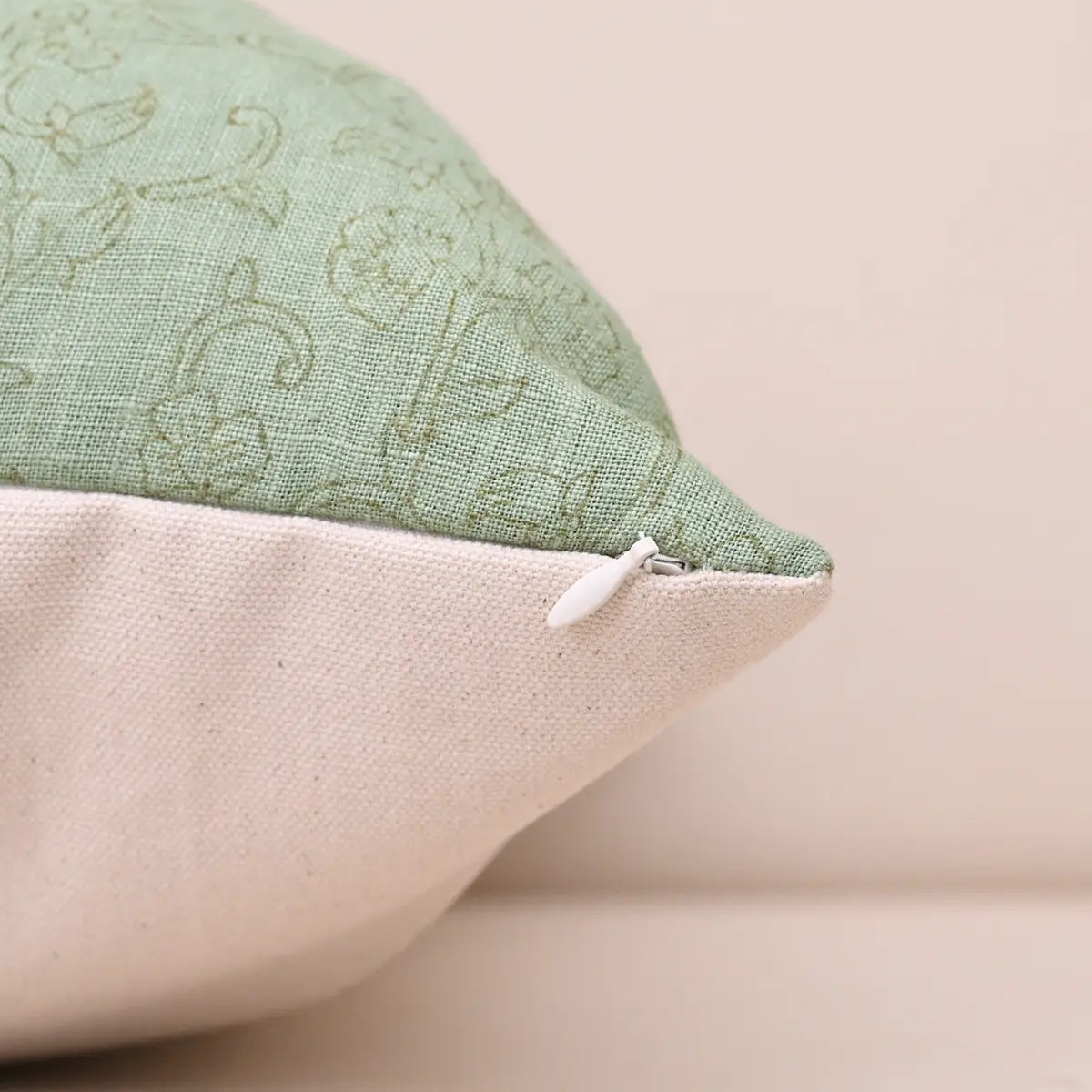 Botanical Drift Flora Bloom Linen Pillow Cover - Mint Green & Light Beige Pillow Covers