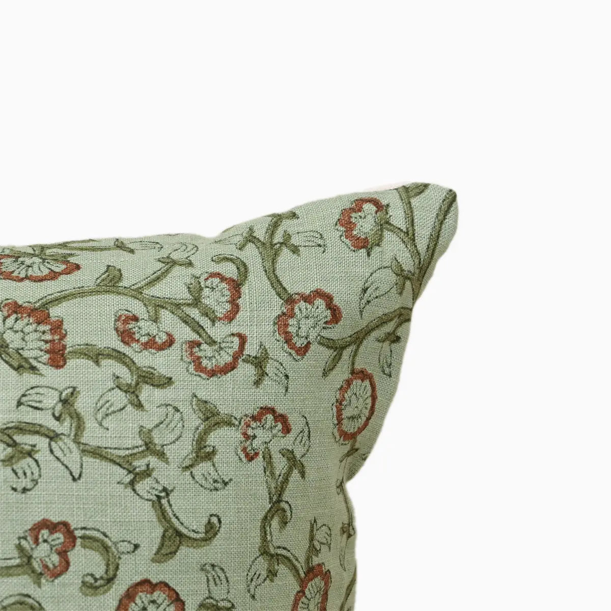 Mint Rust Vine Linen Pillow Cover – Botanical Bloom Pillow Covers