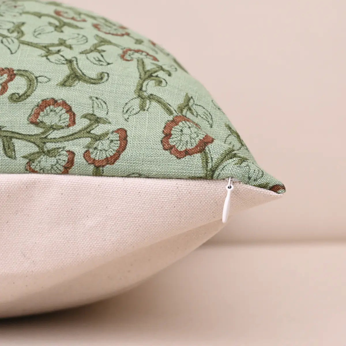 Mint Rust Vine Linen Pillow Cover – Botanical Bloom Pillow Covers