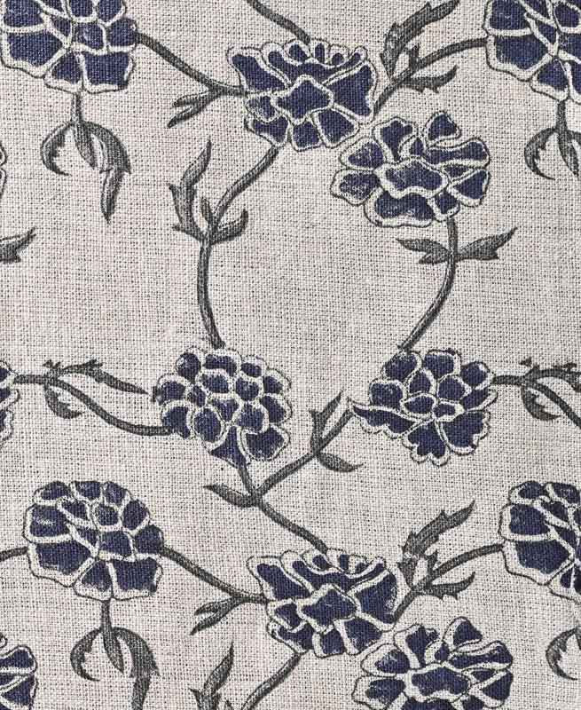 Joselyn Indian Hand Block Print Linen Fabric Marine Linen Fabric