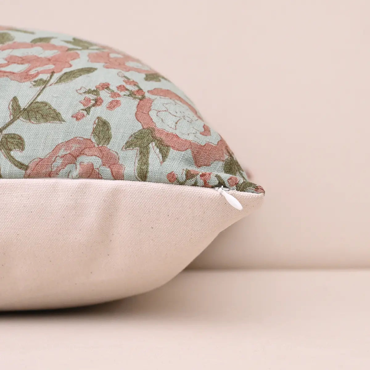 Botanical Drift Floral Natural Trace Linen Pillow Cover - Washed Aqua & Pink Pillow Covers