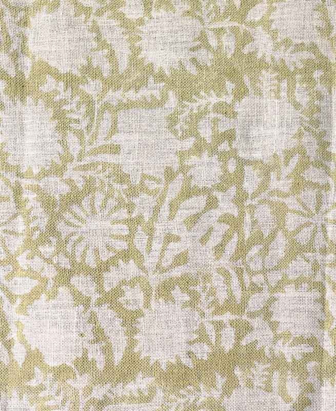 Bradley Hand Block Printed Linen Upholstery Fabric Sage Green Beige Linen Fabric