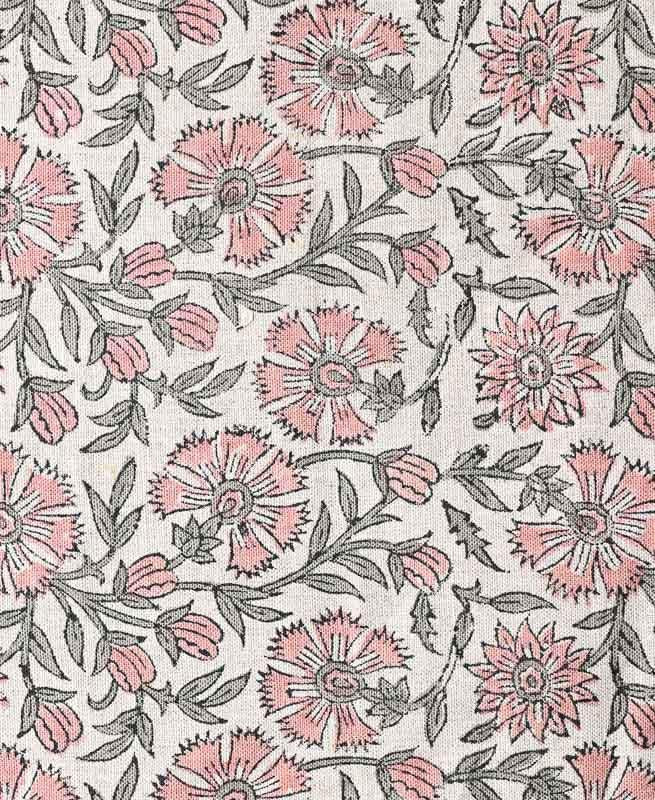 Veronica Hand Block Printed Linen Fabric Blush Pink Linen Fabric