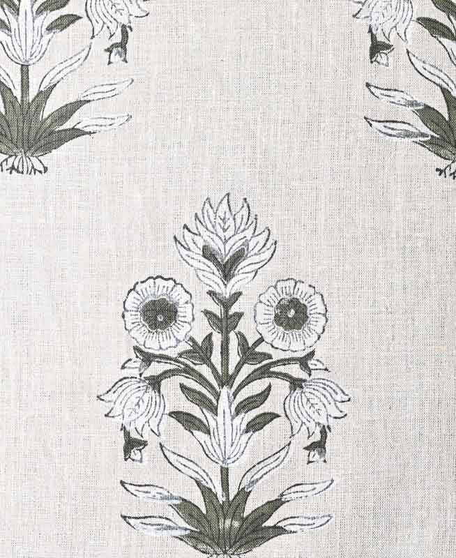 Marigold Hand Block Printed Linen White Dark Green Black Beige Linen Fabric