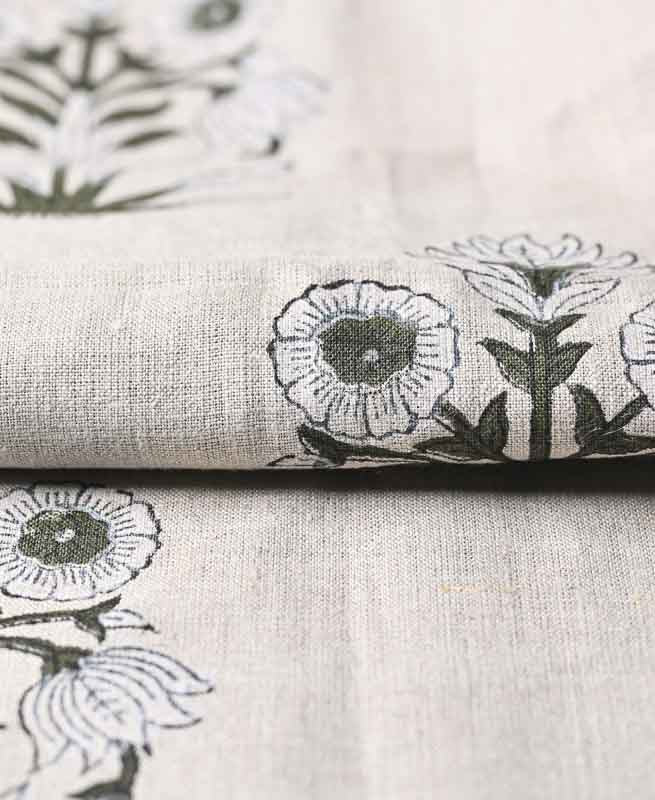Marigold Hand Block Printed Linen Linen Fabric