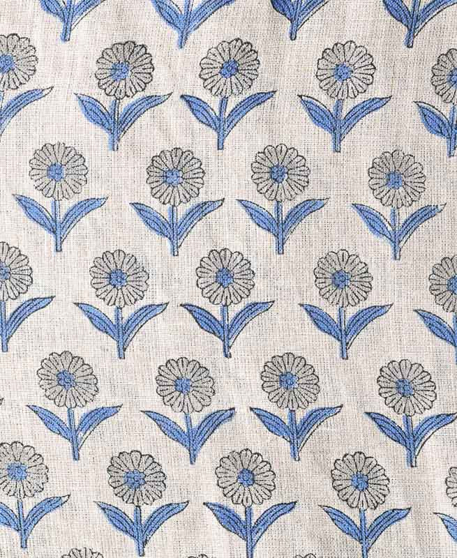 Alexis Hand Block Printed Upholstery Linen Blue Linen Fabric