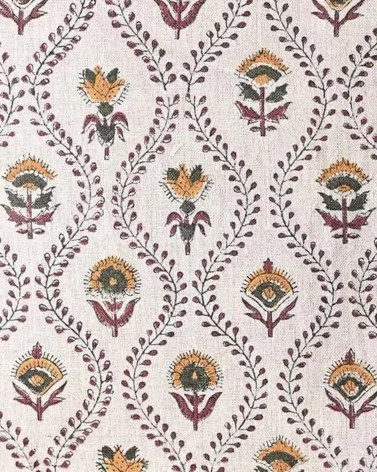 Seraphina Ethnic Designer Floral Print for Upholstery Linen Fabric