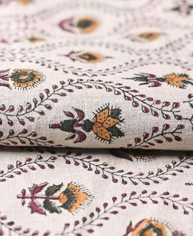 Seraphina Ethnic Designer Floral Print for Upholstery Linen Fabric