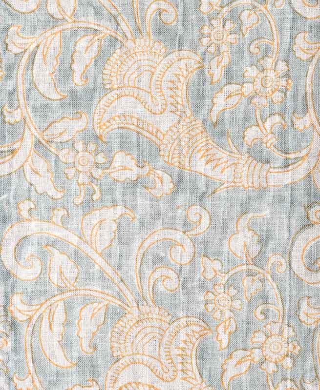 Eulalia Block Print Handloom Linen Fabric Brown Gray Beige Linen Fabric