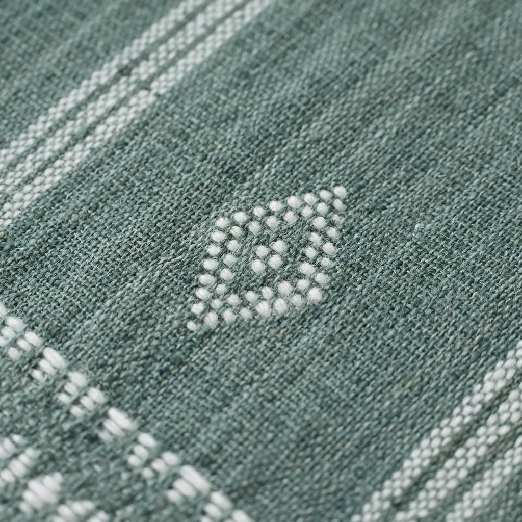 Handwoven Vintage Bhujodi Bed Throw Deep Olive Green Handloom Throws
