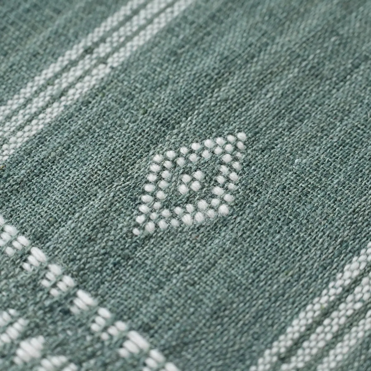 Handwoven Vintage Bhujodi Bed Throw Deep Olive Green Handloom Throws
