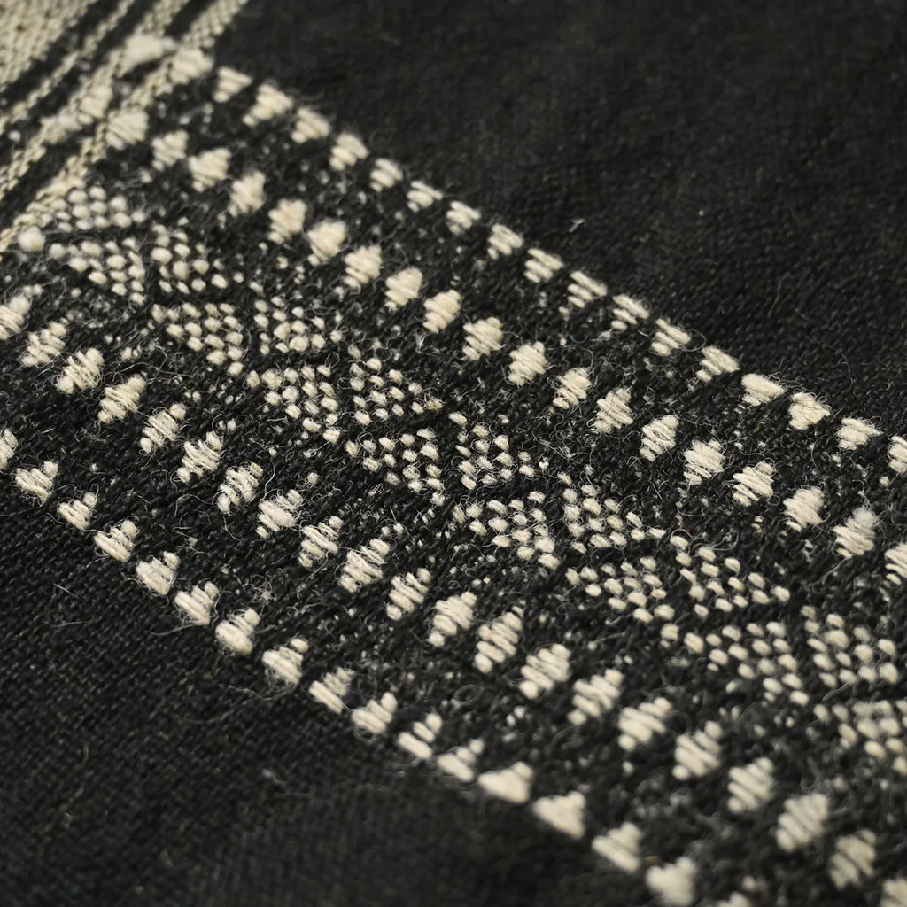 Handwoven Vintage Bhujodi Bed Throw -Black and Biege - 24" x 80" Handloom Throws