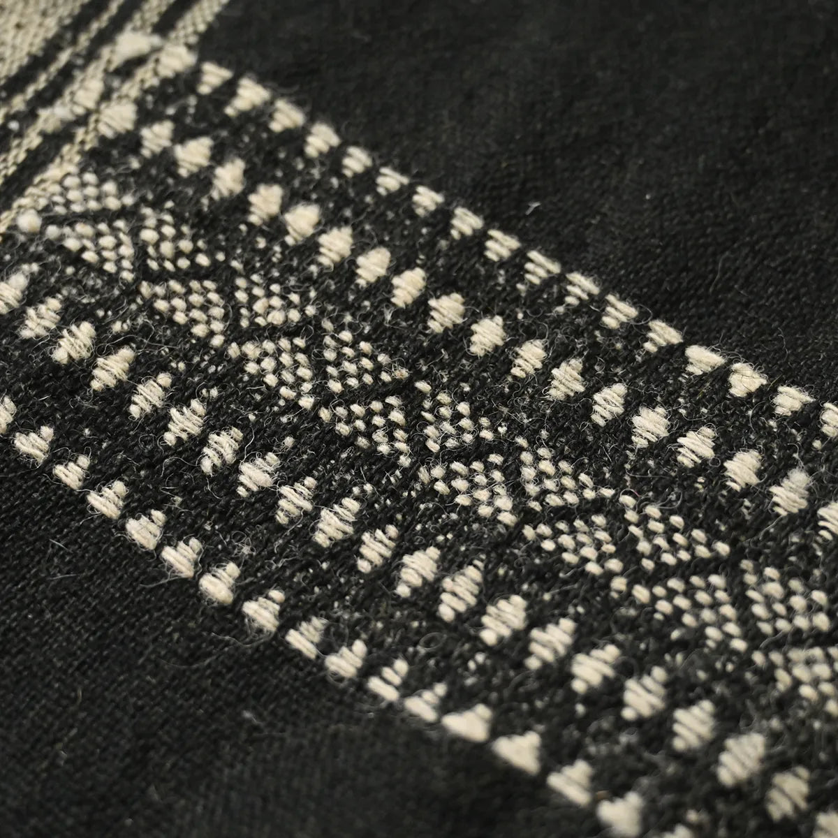 Handwoven Vintage Bhujodi Bed Throw -Black and Biege - 24" x 80" Handloom Throws