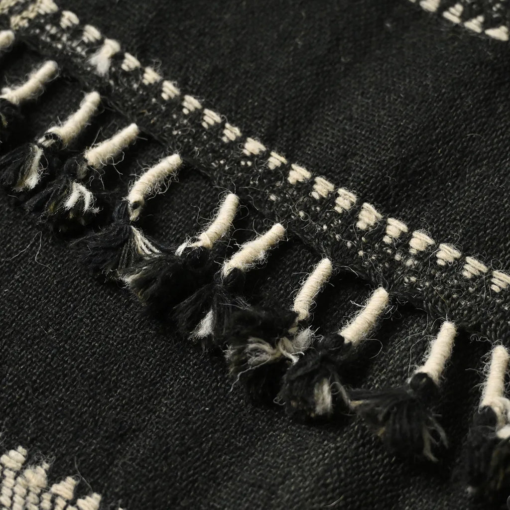 Handwoven Vintage Bhujodi Bed Throw -Black and Biege - 24" x 80" Handloom Throws