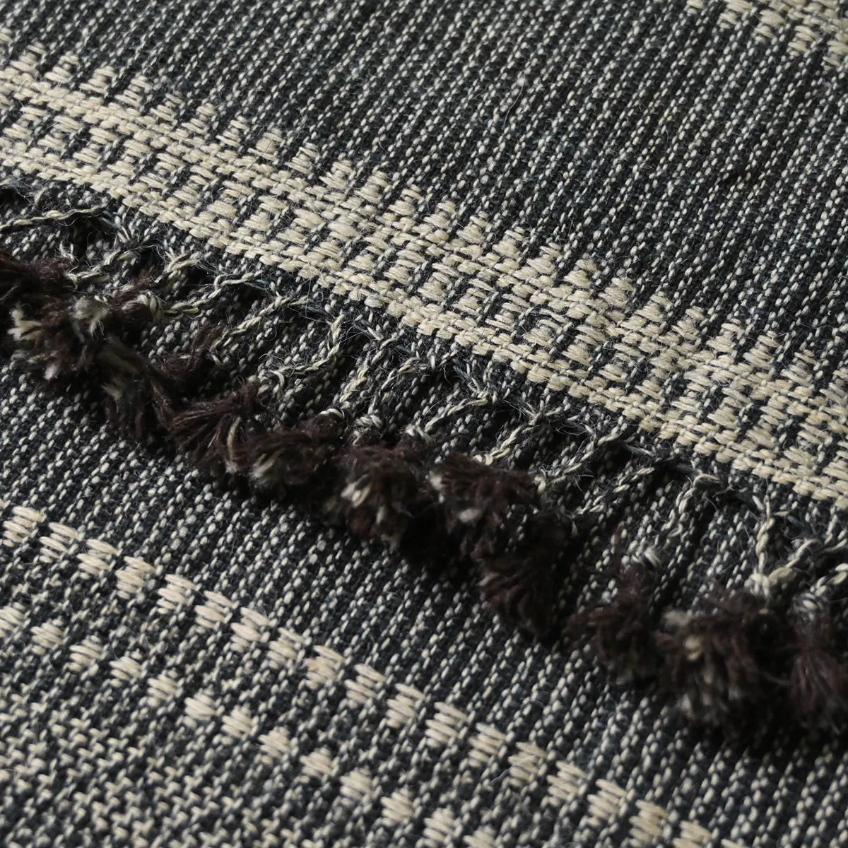 Bhujodi Handwoven Wool Textured Throw Black Handloom Throws
