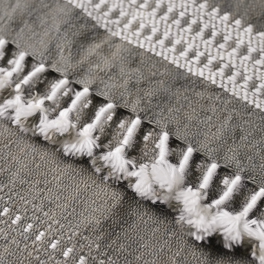 Handwoven Vintage Bhujodi Bed Throw -Olive Green - 50" x 90" Handloom Throws