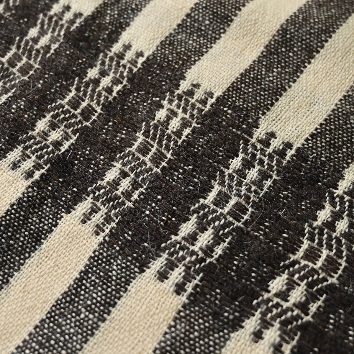 Handwoven Vintage Bhujodi Bed Throw -Black and Biege Stripes - 24" x 80" Handloom Throws